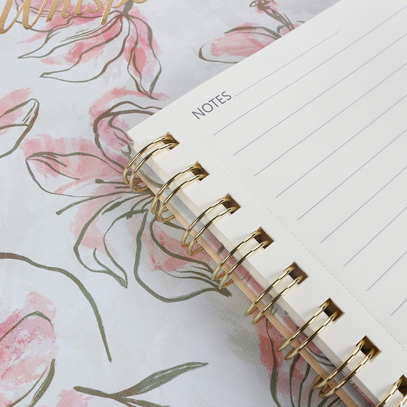 Custom Pink Flower Cover Notebook With Electroplated Gold Twin-wire Binding best