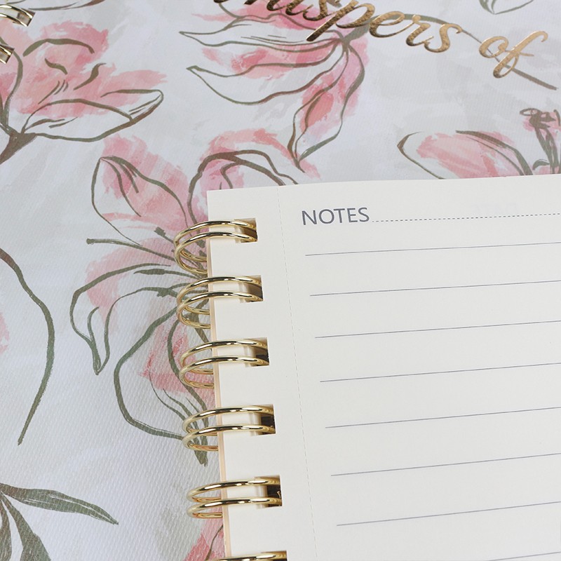 Custom Pink Flower Cover Notebook With Electroplated Gold Twin-wire Binding suppliers