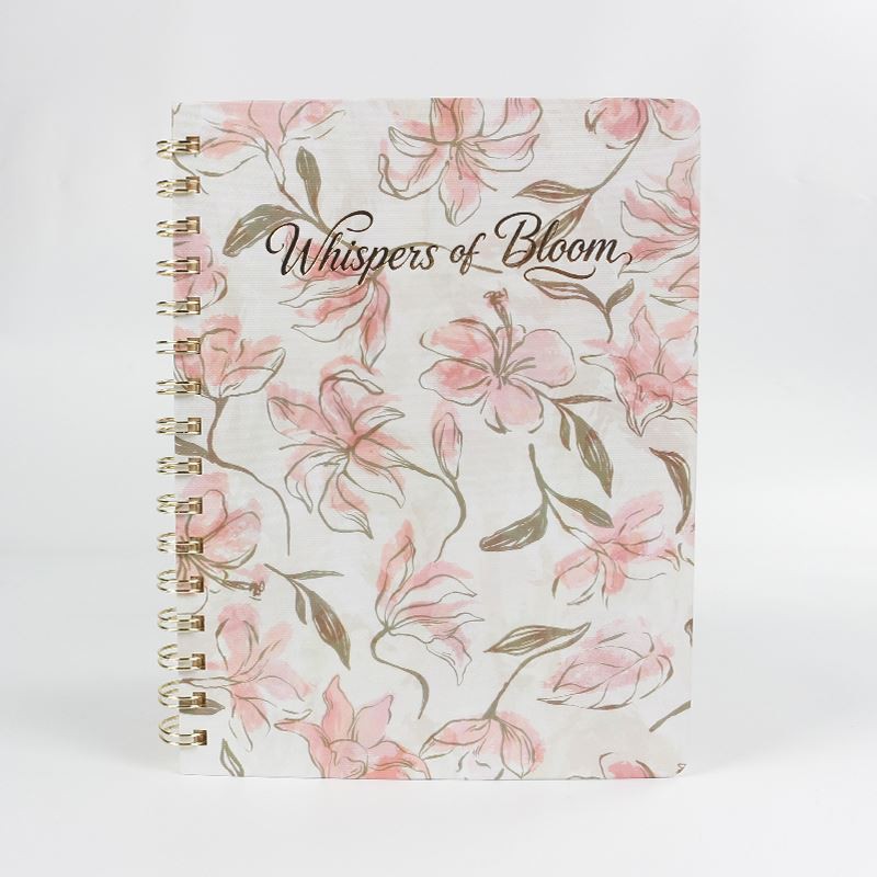 Custom Pink Flower Cover Notebook With Electroplated Gold Twin-wire Binding