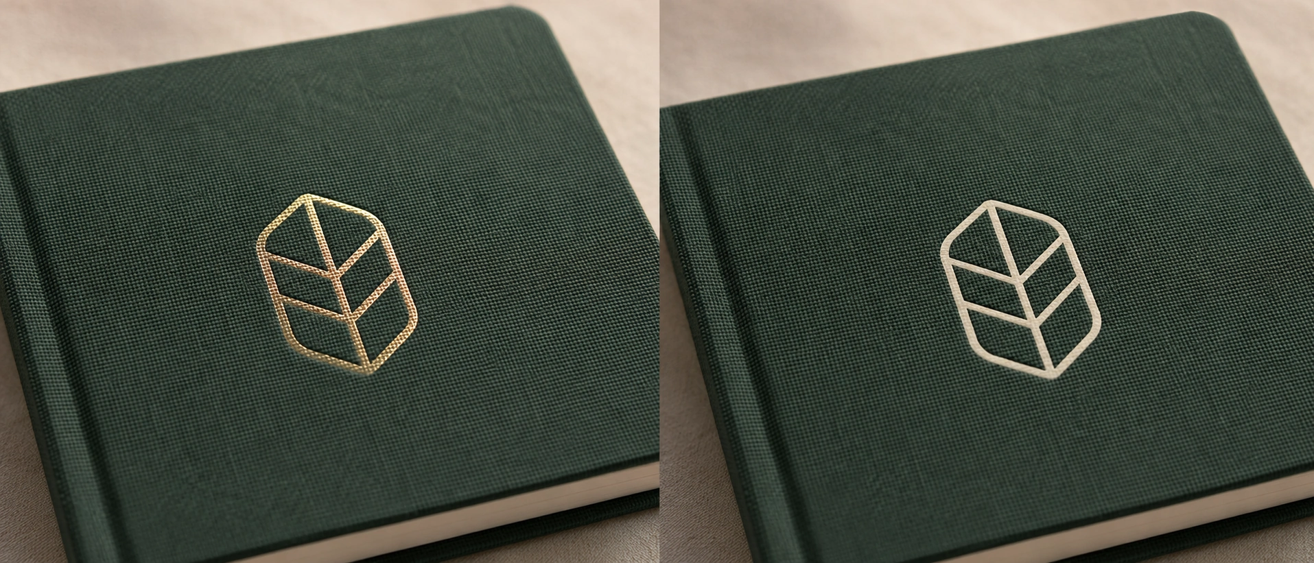 Same logo foil stamped and screen printed on a textured cover for branded notebooks Same logo foil stamped and screen printed on a textured cover for branded notebooks