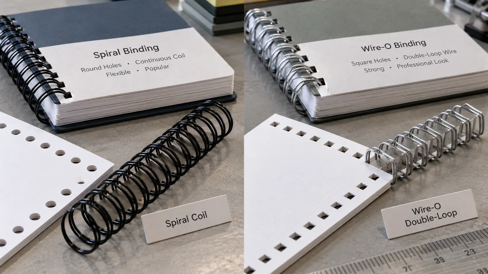 Binding production line with punching, spiral insertion and Wire-O closing stations Binding production line with punching, spiral insertion and Wire-O closing stations