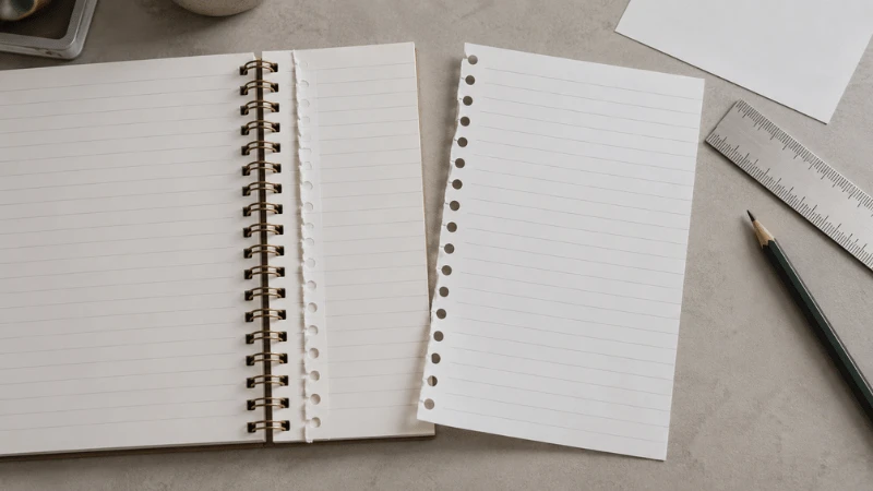 Perforated spiral notebook page partly removed while the retained strip stays inside the binding. Perforated spiral notebook page partly removed while the retained strip stays inside the binding.